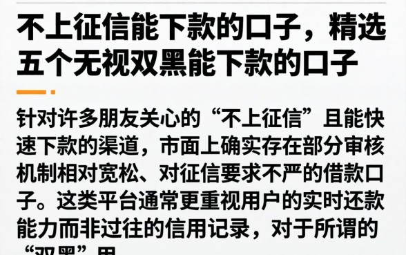 不上征信能下款的口子,精选五个无视双黑能下款的口子