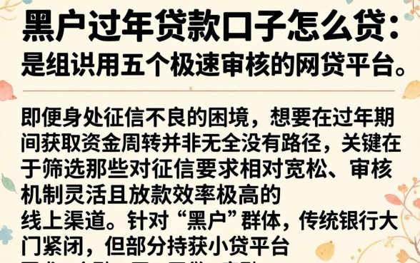 黑户过年贷款口子怎么贷，详尽说明五个极速审核的网贷平台