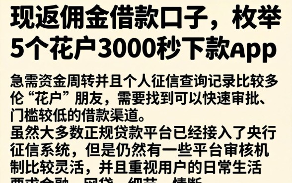 现返佣金借款口子，枚举5个花户3000秒下款app