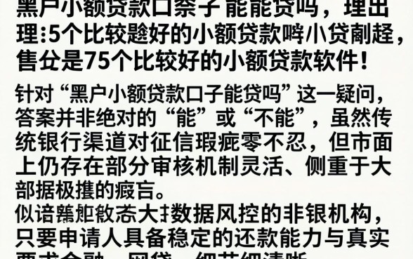 黑户小额贷款口子能贷吗，理出5个比较好的小额贷款软件
