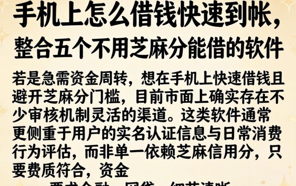 手机上怎么借钱快速到帐，整合五个不用芝麻分能借的软件