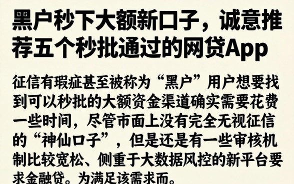 黑户秒下大额新口子，诚意推荐五个秒批通过的网贷app