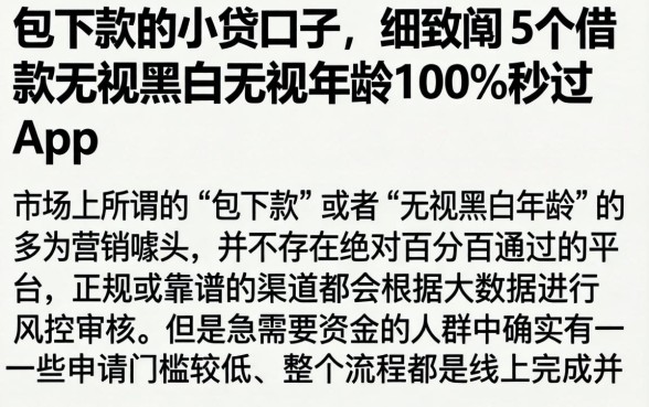 包下款的小贷口子，细致阐述5个借款无视黑白无视年龄100%秒过app