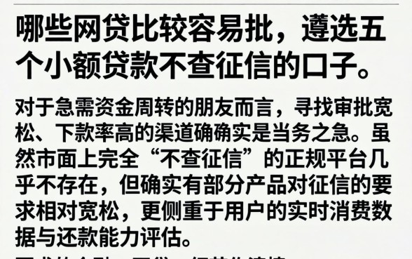 哪些网贷比较容易批，遴选五个小额贷款不查征信的口子