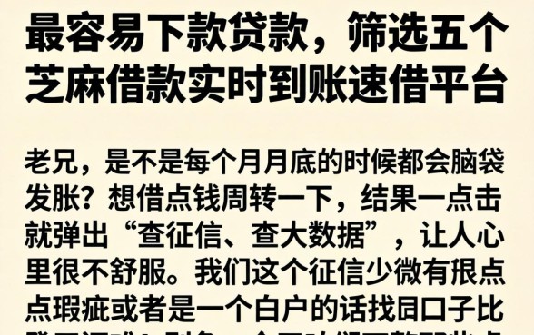 最容易下款的贷款，筛选五个芝麻借款实时到账速借平台