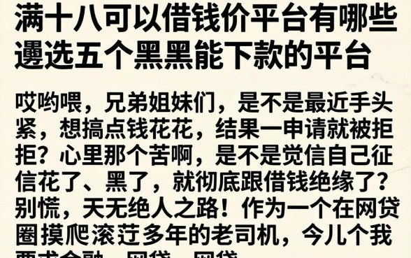 满十八可以借钱的平台有哪些，遴选五个黑户能下款的平台