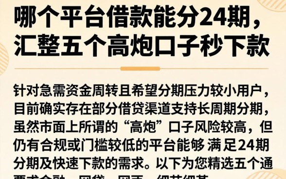 哪个平台借款能分24期，汇整五个高炮口子秒下款