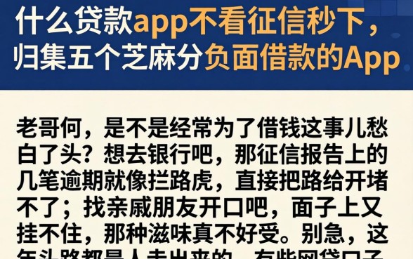 什么贷款app不看征信秒下，归集五个芝麻分负面借款的app
