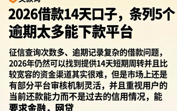 2026借款14天口子,条列5个逾期太多能下款平台