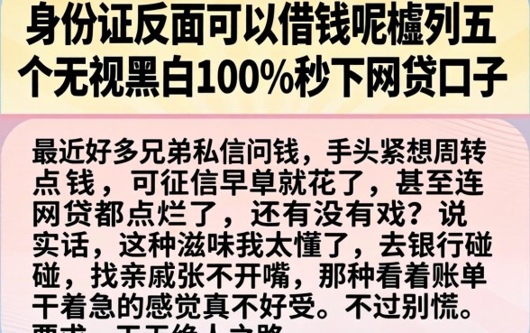 身份证反面可以借钱呢，胪列五个无视黑白100%秒下网贷口子