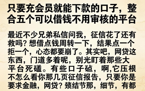 只要充会员就能下款的口子，整合五个可以借钱不用审核的平台