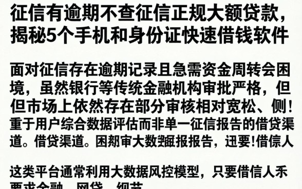 征信有逾期不查征信正规大额贷款，揭秘5个手机和身份证快速借钱软件