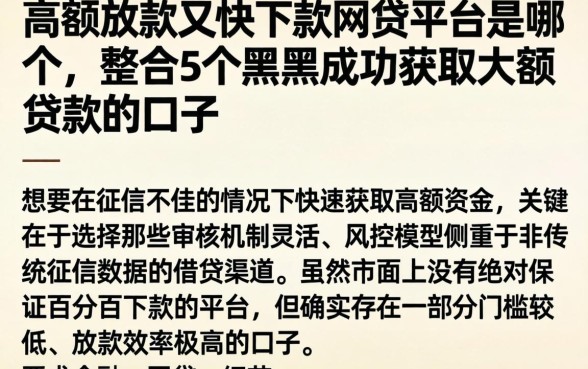高额放款又快下款的网贷平台是哪个，整合5个黑户成功获取大额贷款的口子