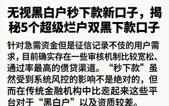 无视黑白户秒下款新口子，揭秘5个超级烂户双黑下款口子