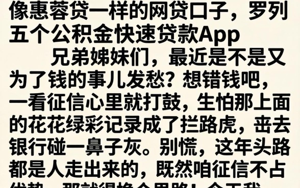 像惠蓉贷一样的网贷口子,罗列五个公积金快速贷款app