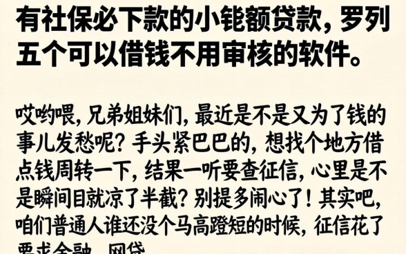 有社保必下款的小额度贷款，罗列五个可以借钱不用审核的软件