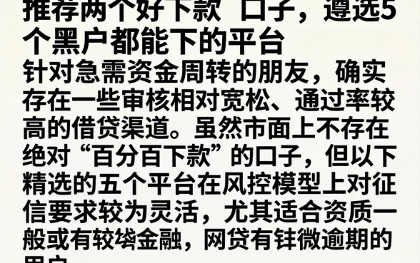 推荐两个好下款的口子，遴选5个黑户都能下的平台