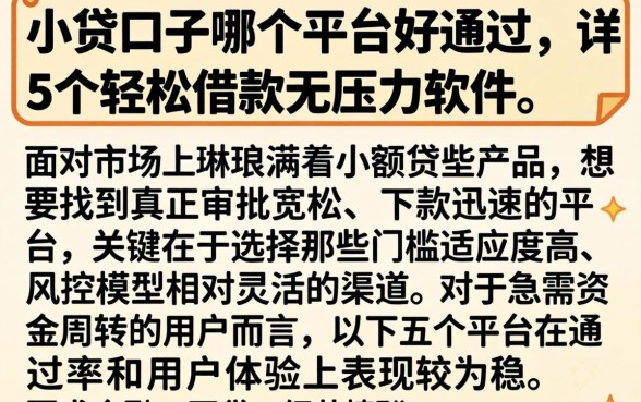 小贷口子哪个平台好通过，详尽说明5个轻松借款无压力软件