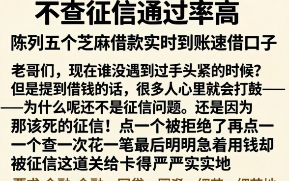 不查征信通过率高，陈列五个芝麻借款实时到账速借口子