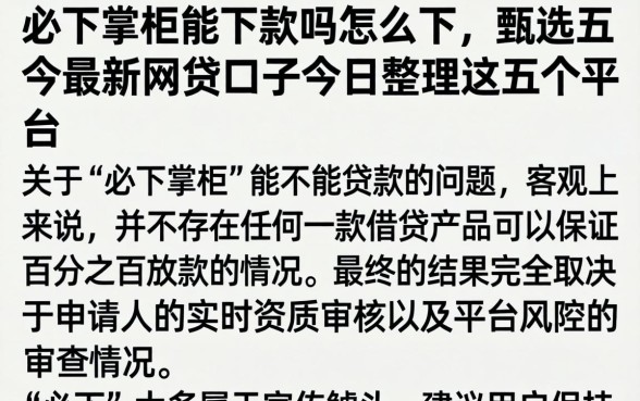必下掌柜能下款吗怎么下，甄选五个最新网贷口子今日整理这五个平台