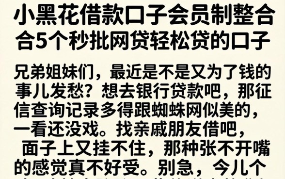 小黑花借款口子会员制，整合5个秒批网贷轻松贷的口子