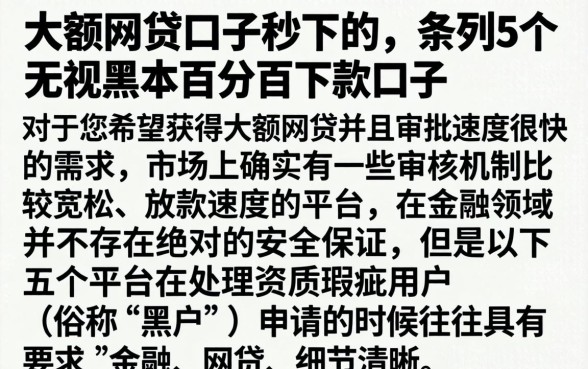 大额网贷口子秒下的，条列5个无视黑户百分百下款口子
