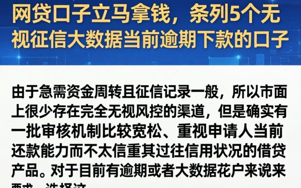 网贷口子立马拿钱，条列5个无视征信大数据当前逾期下款的口子