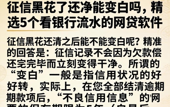 征信黑花了还清能变白吗，精选5个看银行流水的网贷软件