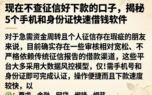 现在不查征信好下款的口子，揭秘5个手机和身份证快速借钱软件