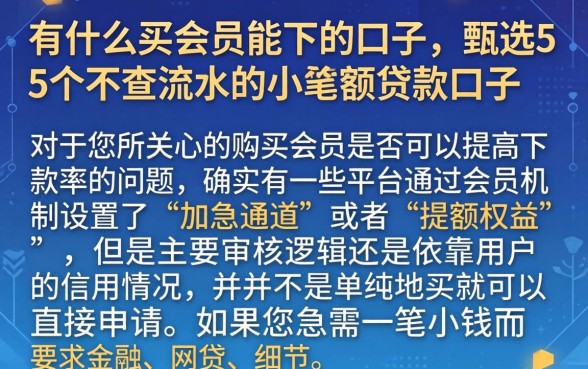 有什么买会员能下的口子，甄选5个不查流水的小额度贷款口子