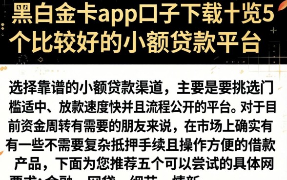 黑白金卡app口子下载，概览5个比较好的小额贷款平台