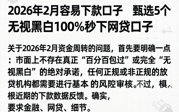 2026年2月容易下款的口子，甄选5个无视黑白100%秒下网贷口子