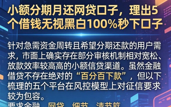 小额分期月还网贷口子，理出5个借钱无视黑白100%秒下口子