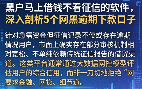 黑户马上借钱不看征信的软件，深入剖析5个网黑逾期下款口子
