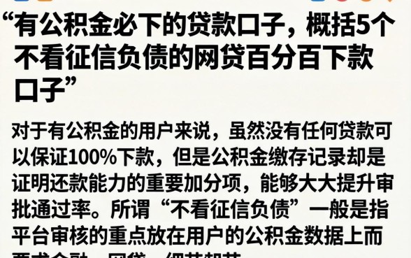 有公积金必下的贷款口子，概括5个不看征信负债的网贷百分百下款口子