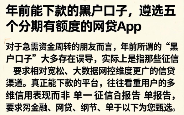 年前能下款的黑户口子，遴选五个分期有额度的网贷app