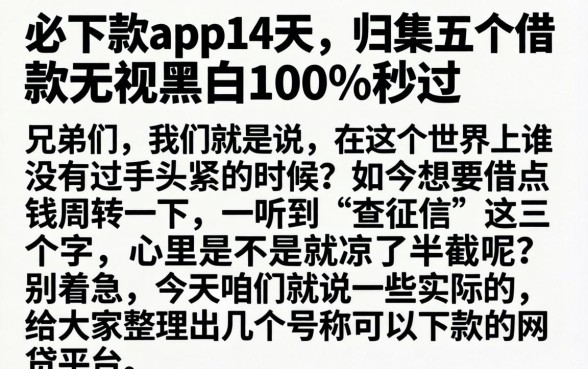 必下款app14天，归集五个借款无视黑白100%秒过