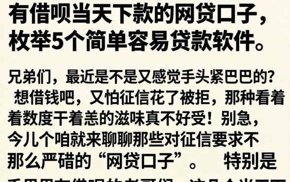 有借呗当天下款的网贷口子，枚举5个简单容易贷款软件