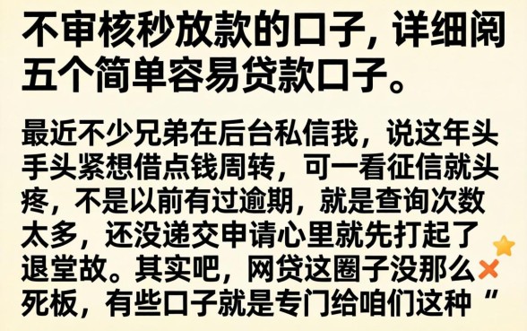 不审核秒放款的口子，详细阐述五个简单容易贷款口子