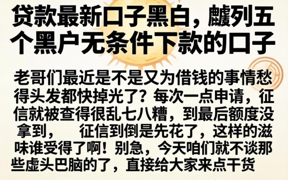 贷款最新口子黑白，胪列五个黑户无条件下款的口子