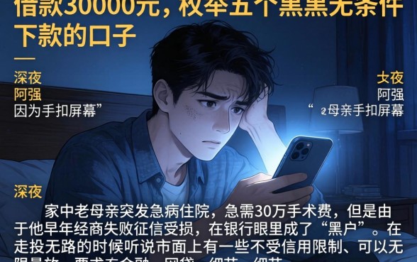借款30000元，枚举五个黑户无条件下款的口子