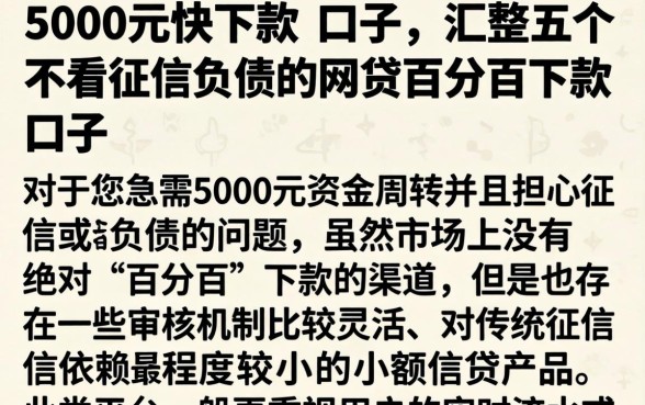 5000元快下款的口子，汇整五个不看征信负债的网贷百分百下款口子