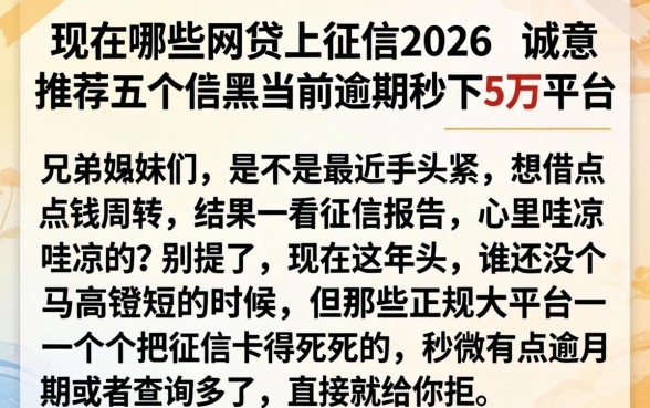 现在哪些网贷上征信2026，诚意推荐五个黑户当前逾期秒下5万平台