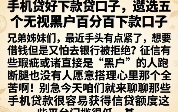 手机贷好下款的口子，遴选五个无视黑户百分百下款口子