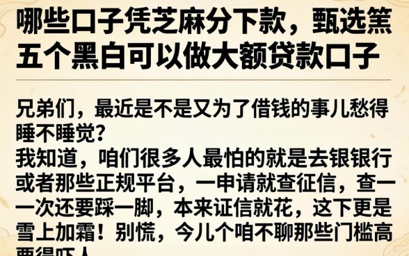 哪些口子凭芝麻分下款，甄选五个黑户可以做大额贷款口子