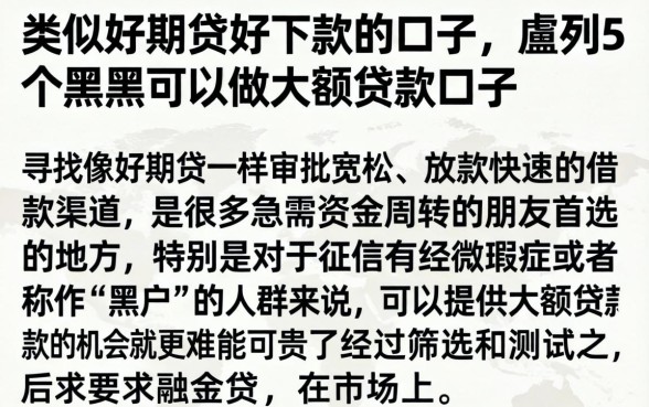 类似好期贷好下款的口子，胪列5个黑户可以做大额贷款口子