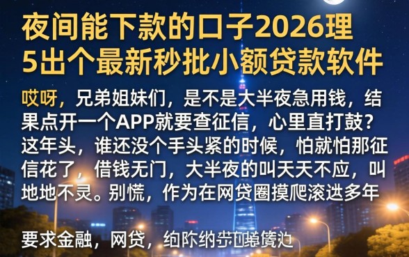 夜间能下款的口子2026，理出5个最新秒批小额贷款软件