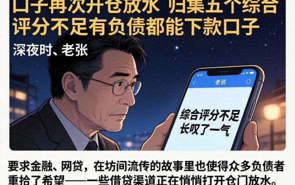口子再次开仓放水，归集五个综合评分不足有负债都能下款口子