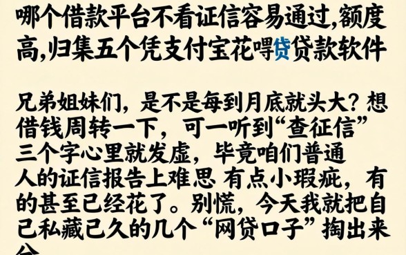 哪个借款平台不看征信容易通过,额度高，归集五个凭支付宝花呗贷款的软件