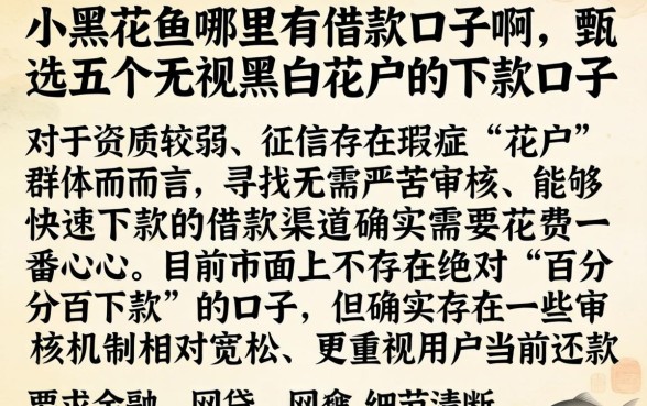 小黑花鱼哪里有借款口子啊，甄选五个无视黑白花户的下款口子